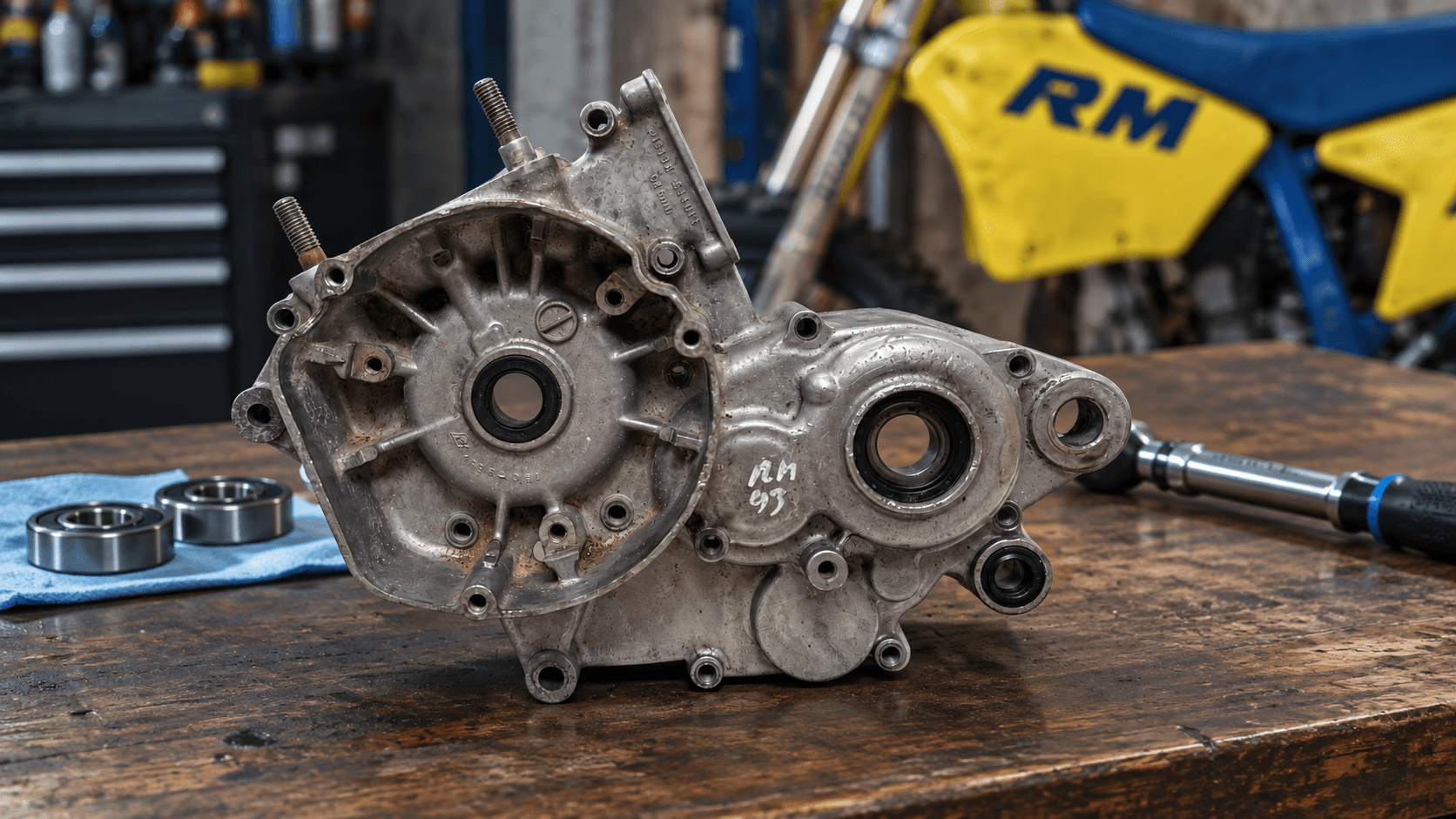 Carter moteur d’origine Suzuki RM 125 en restauration
