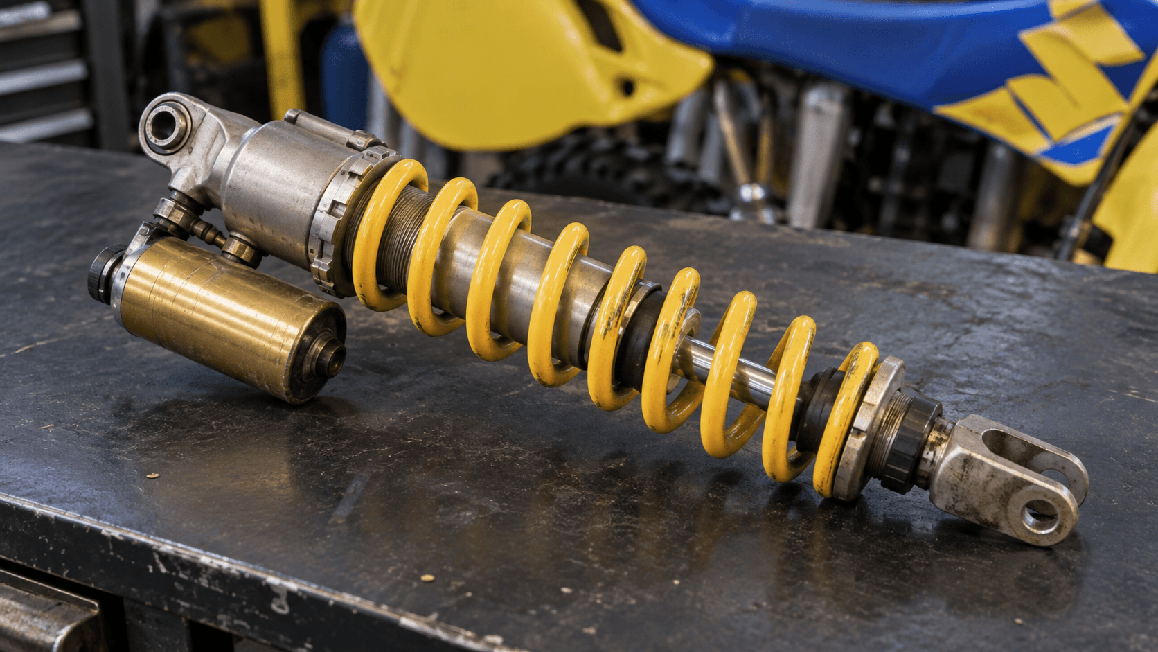 Amortisseur arrière pour Suzuki RM 125 vintage sur établi